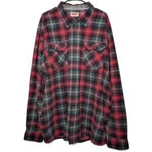 Men's Wrangler Flannel Chore Jacket Shacket 3XT/3TGL Red Blk Plaid L/S Button Up